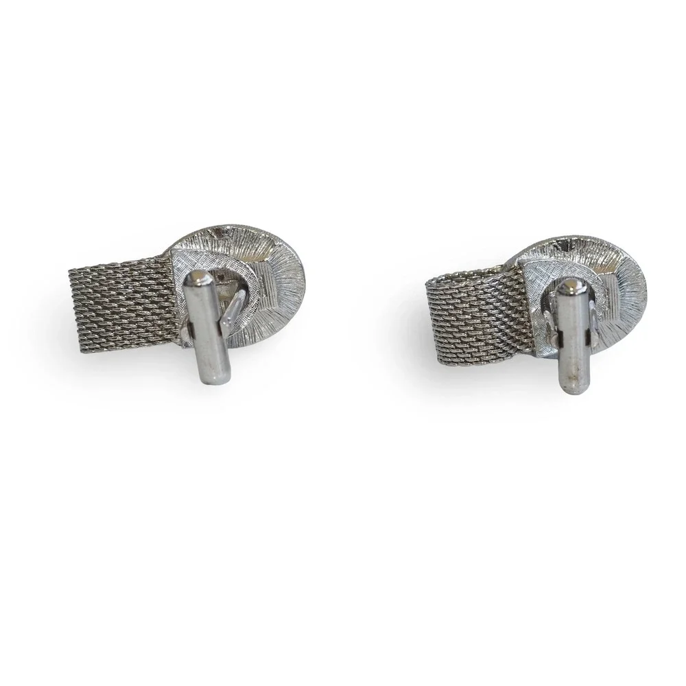 Swank Vintage Mens Blue‎ Crystal Chain Mesh Wrap Cufflinks Silver Tone Toggle